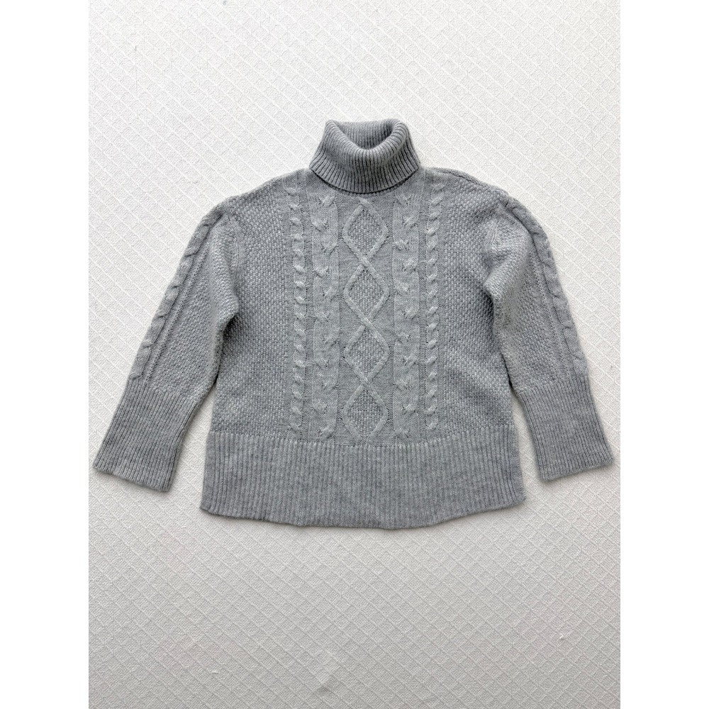GAP Split Hem Turtleneck Sweater Cable Knit Grey Heather Oversized Womens Small